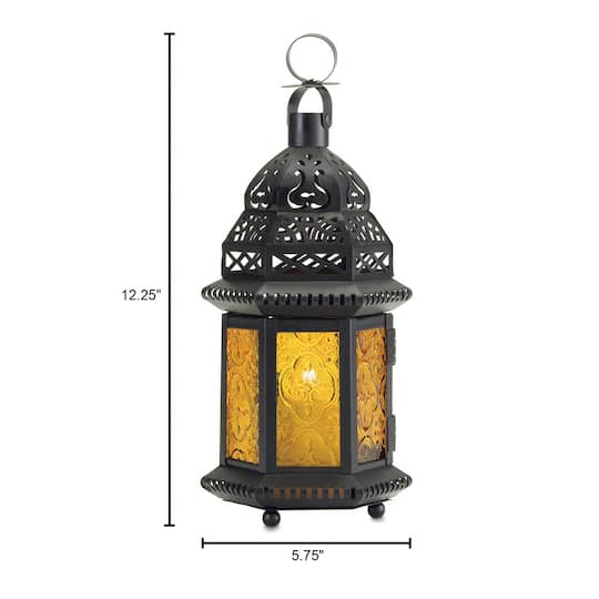 10" Black Moroccan Style Hanging Candle Lantern with Etched Glass